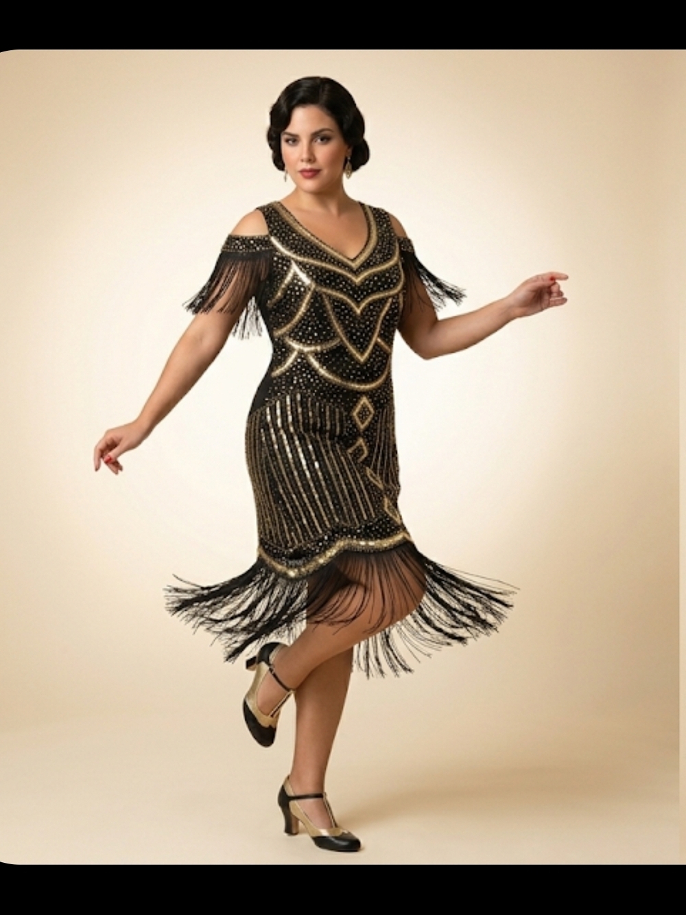Vintage Gatsby Style Gold Sequin Flapper Dress - US 16